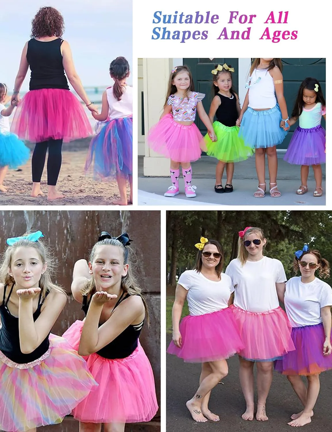 2 PCS Adult Tutus Skirts for Women Girls Tutu Skirt Elastic Tulle Tutu Colored Tutus for Dance Runners Halloween Party