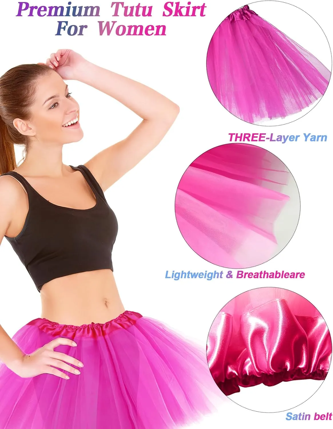 2 PCS Adult Tutus Skirts for Women Girls Tutu Skirt Elastic Tulle Tutu Colored Tutus for Dance Runners Halloween Party