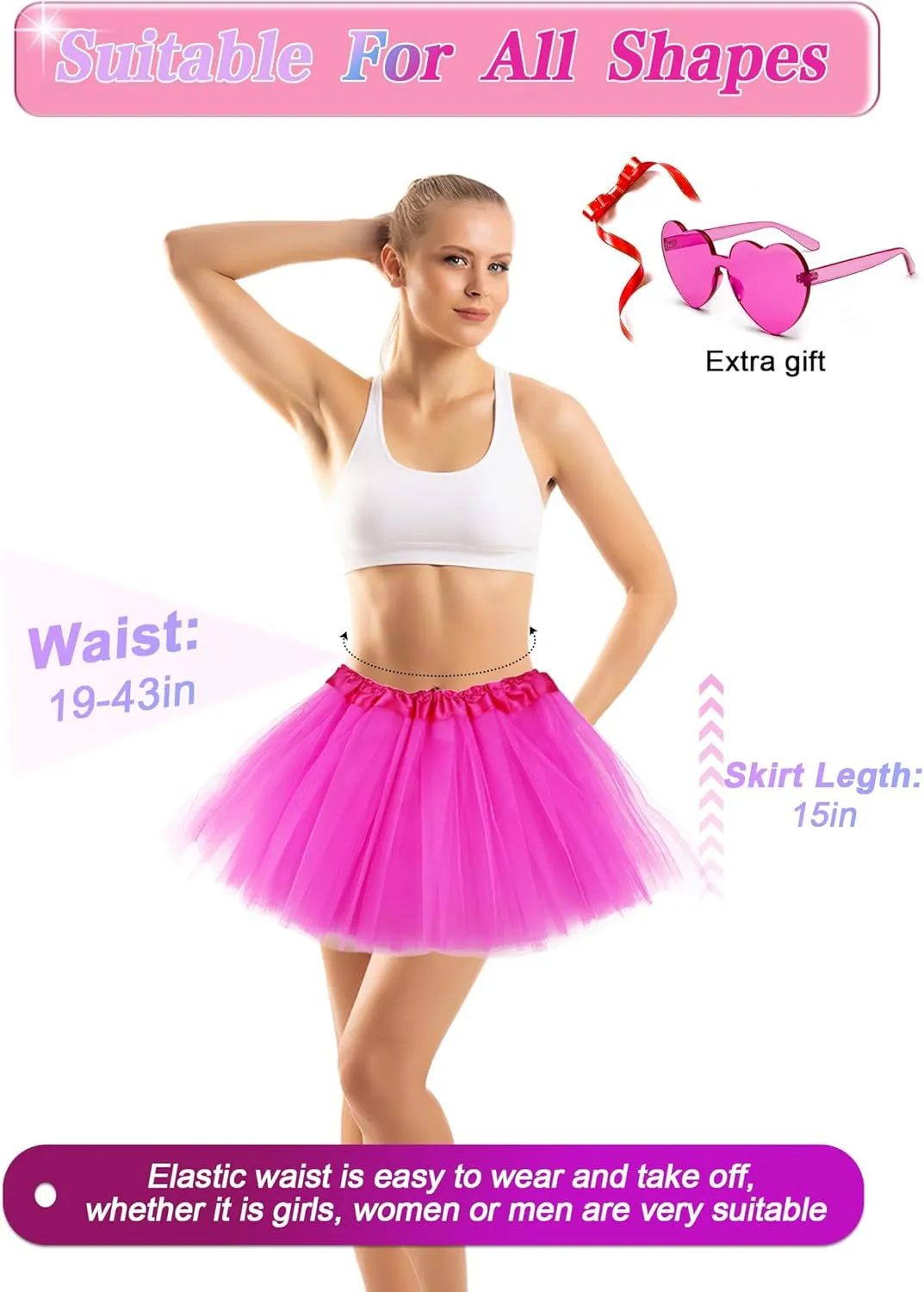 2 PCS Adult Tutus Skirts for Women Girls Tutu Skirt Elastic Tulle Tutu Colored Tutus for Dance Runners Halloween Party