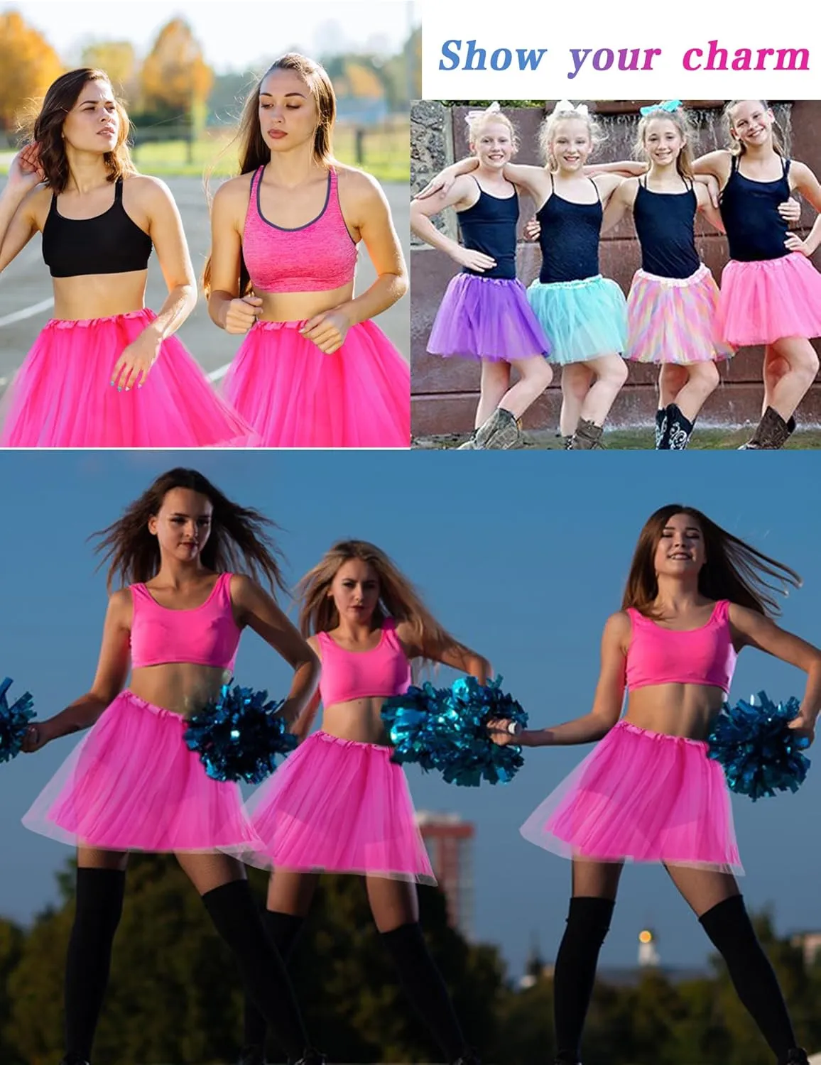 2 PCS Adult Tutus Skirts for Women Girls Tutu Skirt Elastic Tulle Tutu Colored Tutus for Dance Runners Halloween Party