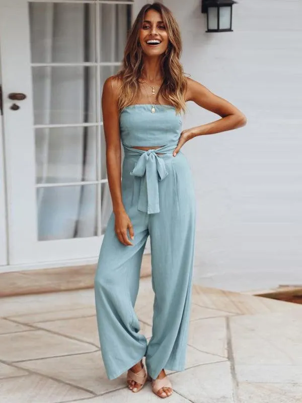 Bohemian Backless Jumpsuit & Straight Trouser Set: Summer Must-Have