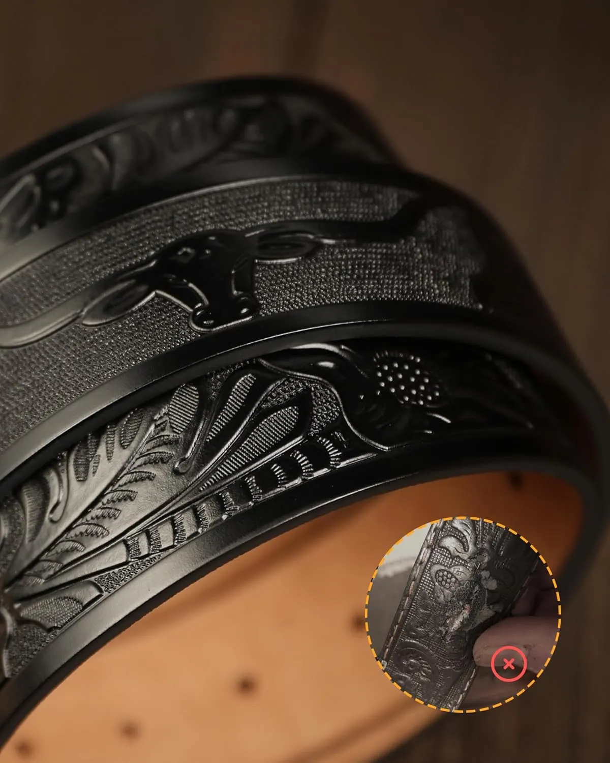 CHAOREN Leather Western Belt - 1.5" Cowboy Belts for Men - Vintage Engraved & Embossed Buckle
