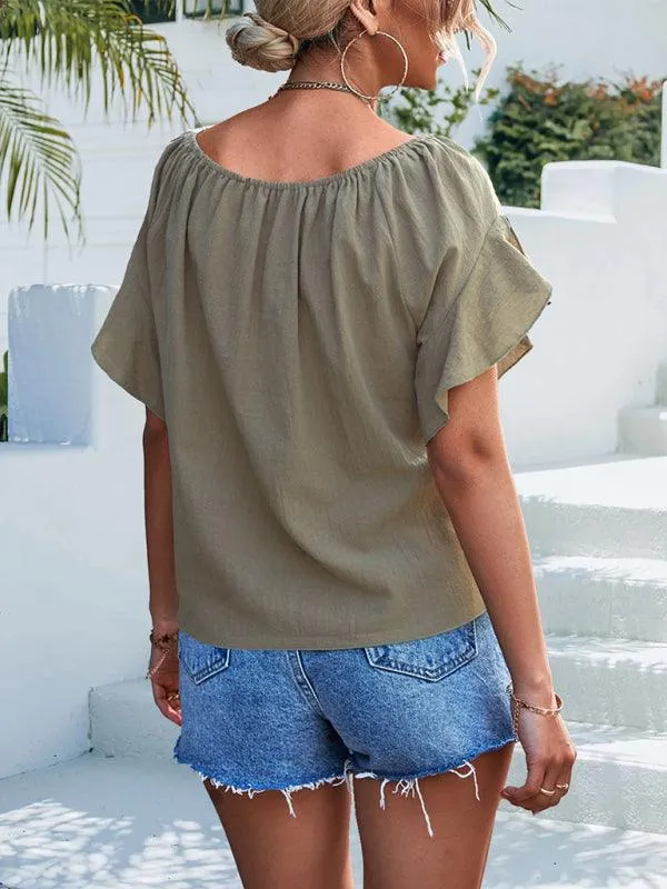 Chic Off-The-Shoulder Draped Sleeve Blouse with Tie Waist - Perfect for Spring-Summer