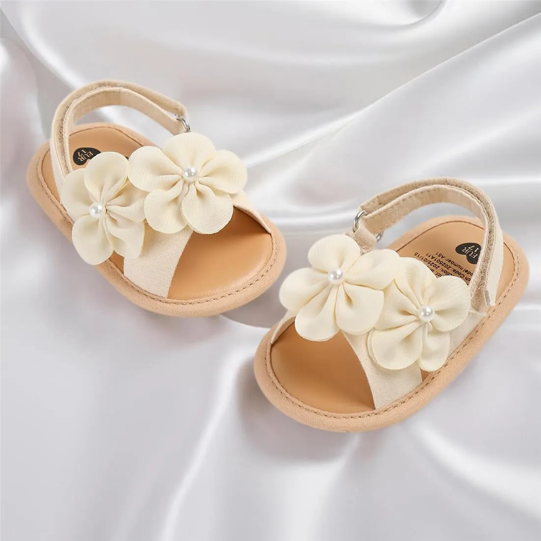 GDSDYM Infant Baby Girls Summer Sandals with Flower Bowknot Soft Sole Wedding Dress Flats Newborn First Walkers Crib Dress Shoes