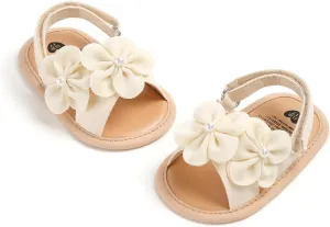 GDSDYM Infant Baby Girls Summer Sandals with Flower Bowknot Soft Sole Wedding Dress Flats Newborn First Walkers Crib Dress Shoes