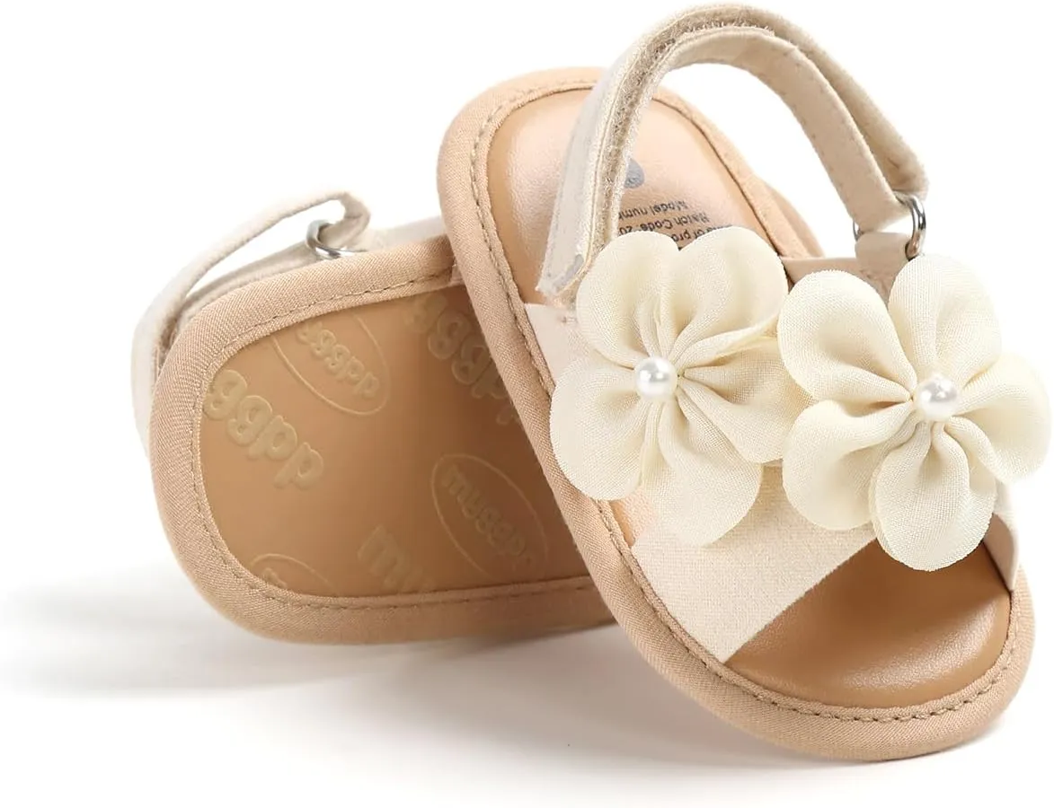 GDSDYM Infant Baby Girls Summer Sandals with Flower Bowknot Soft Sole Wedding Dress Flats Newborn First Walkers Crib Dress Shoes