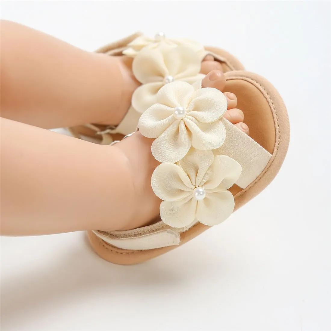 GDSDYM Infant Baby Girls Summer Sandals with Flower Bowknot Soft Sole Wedding Dress Flats Newborn First Walkers Crib Dress Shoes