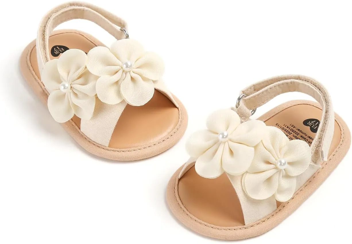 GDSDYM Infant Baby Girls Summer Sandals with Flower Bowknot Soft Sole Wedding Dress Flats Newborn First Walkers Crib Dress Shoes