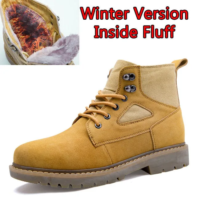 High Quality Men Autumn Winter Boots Casual  Men Leather Plush Warm Lace-Up Leather Casual Fashion Boots Size 38-44