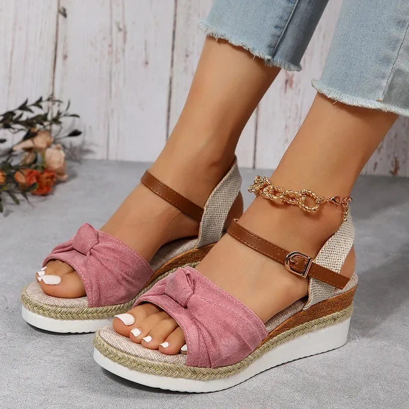 Hnzxzm Summer Mix Color Platform Sandals Women Comfort Med Heels Espadrille Shoes Woman Ankle Buckle Wedges Sandalias