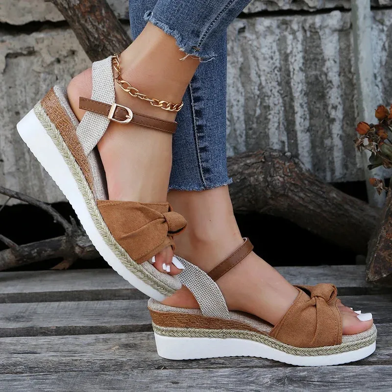 Hnzxzm Summer Mix Color Platform Sandals Women Comfort Med Heels Espadrille Shoes Woman Ankle Buckle Wedges Sandalias