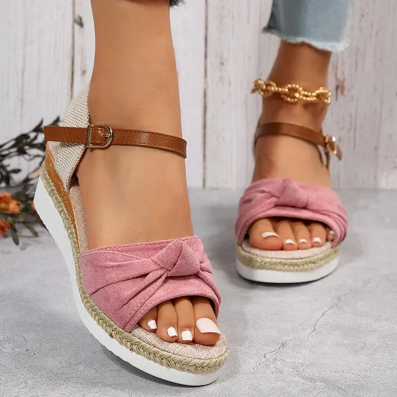 Hnzxzm Summer Mix Color Platform Sandals Women Comfort Med Heels Espadrille Shoes Woman Ankle Buckle Wedges Sandalias