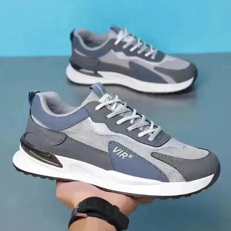 Men's Color Block Mesh Shoes Fashion Casual Lace-up Sneakers Outdoor Breathable Running Sports Shoes