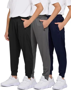 PURE CHAMP 3 Pack Boys Sweatpants Mesh Lightweight Kids Clothes with Zipper Pockets Active Quick-Dry Boys Pants Sizes 4-20