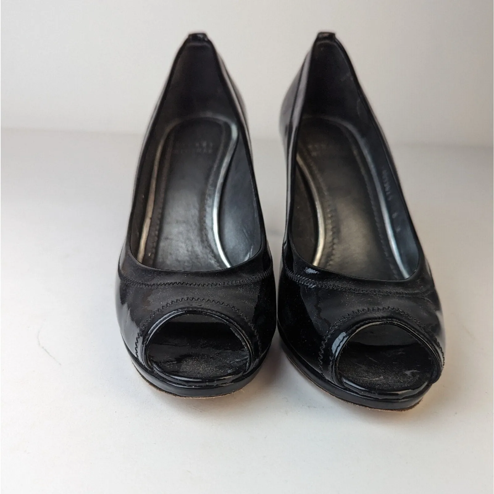 Stuart Weitzman Black Patent Leather Peep Toe Heels - 8