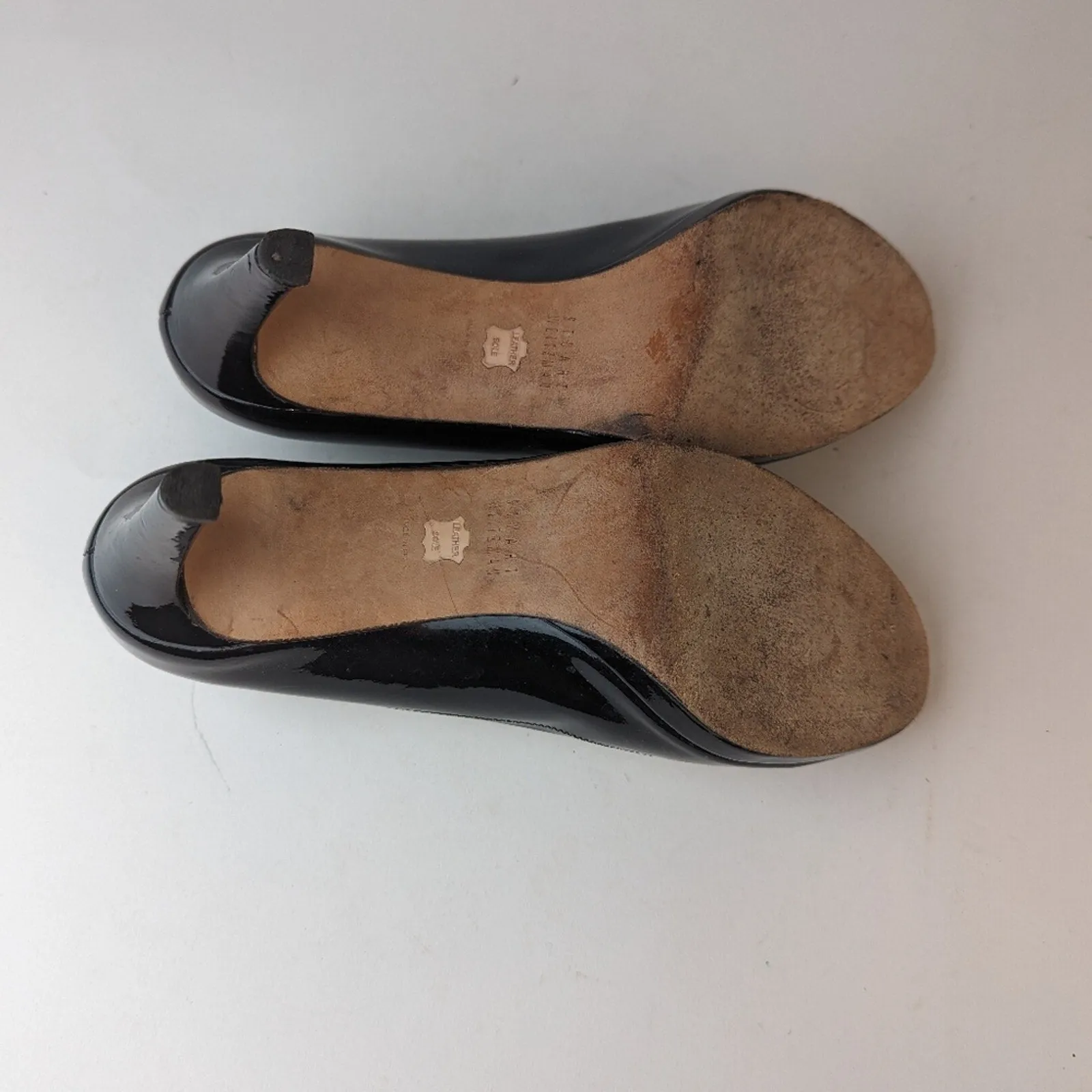 Stuart Weitzman Black Patent Leather Peep Toe Heels - 8