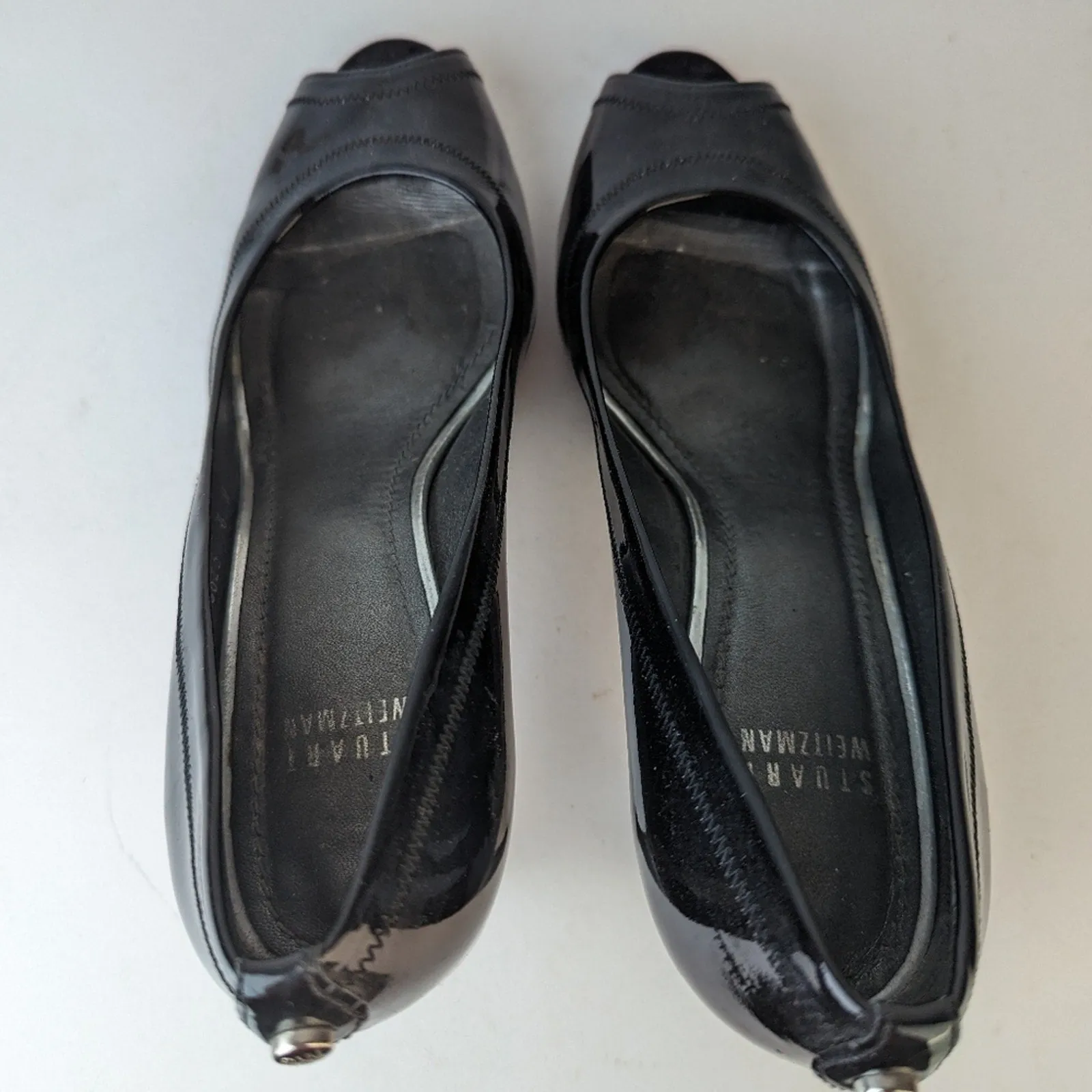 Stuart Weitzman Black Patent Leather Peep Toe Heels - 8