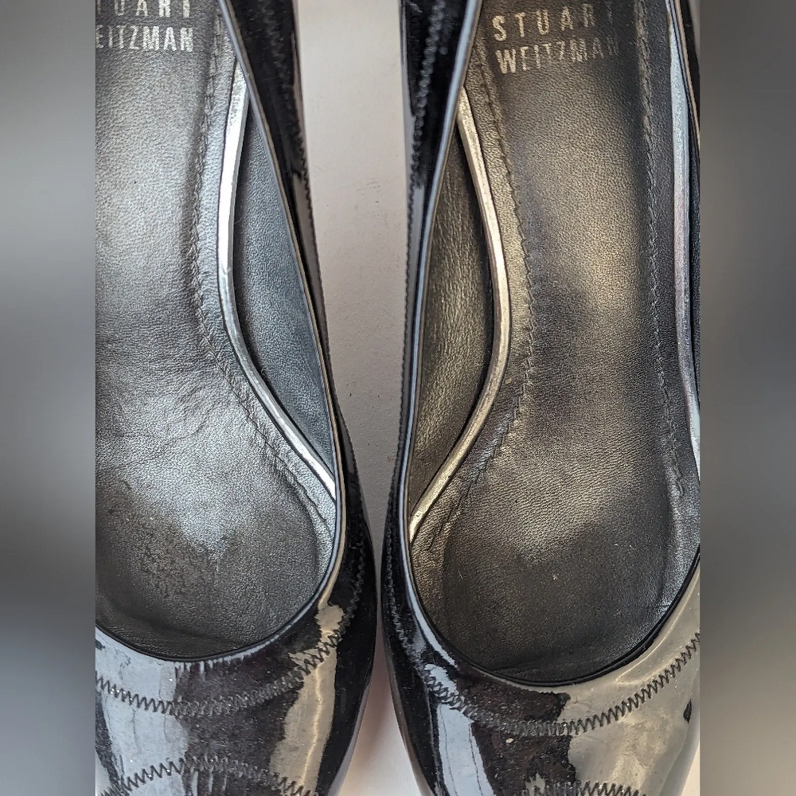 Stuart Weitzman Black Patent Leather Peep Toe Heels - 8