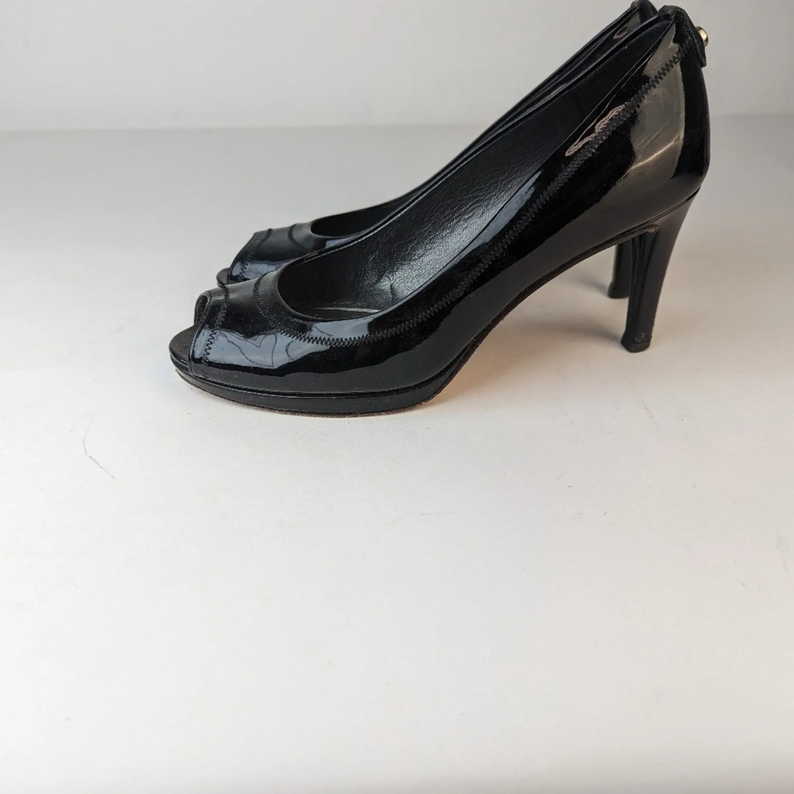 Stuart Weitzman Black Patent Leather Peep Toe Heels - 8