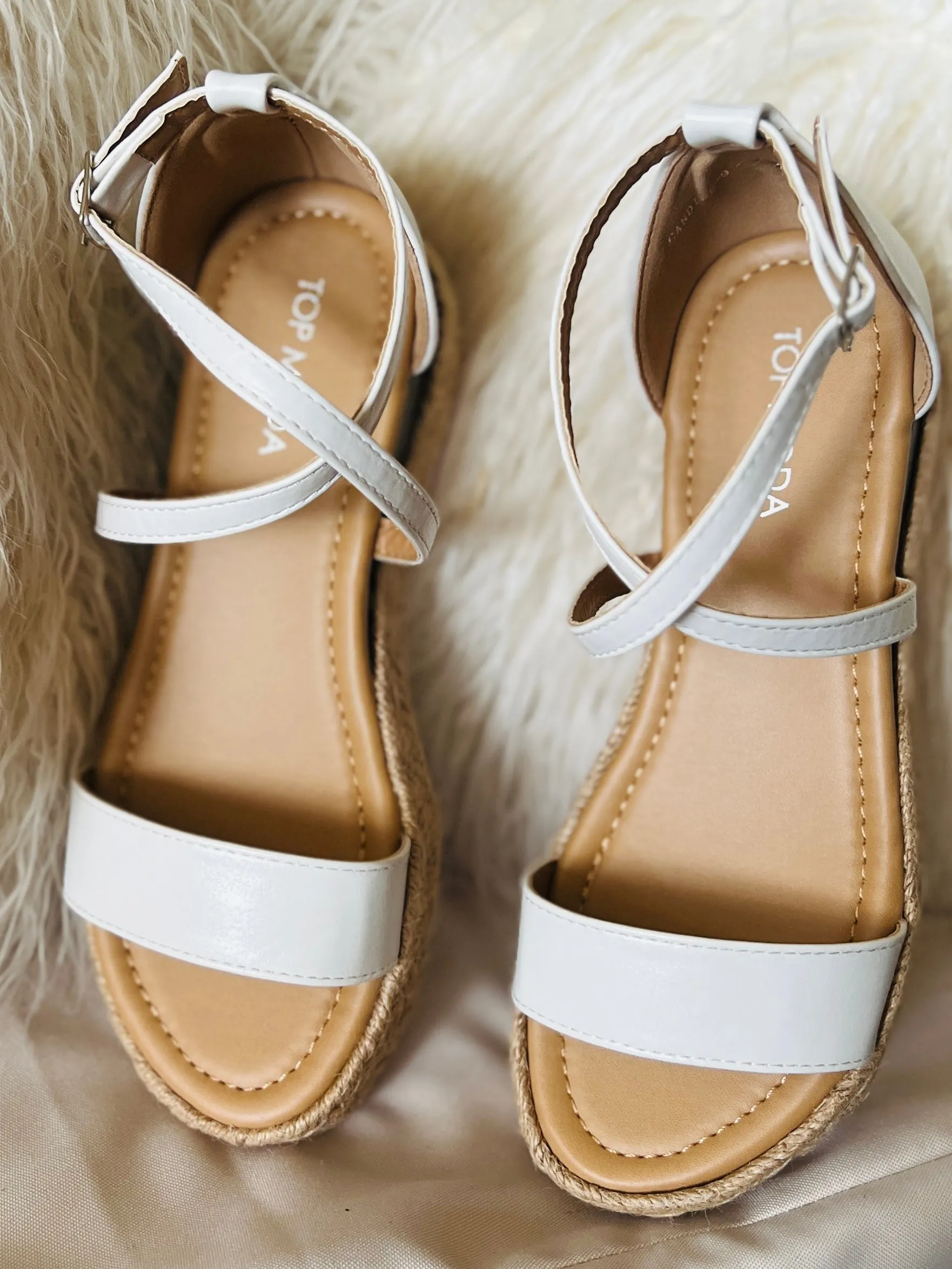 Top Moda White Candide Platform Wedge Sandal*
