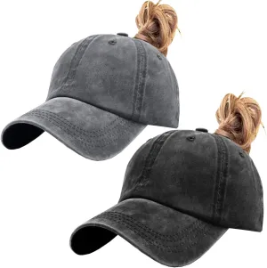 Womens Vintage Washed Distressed Baseball-Cap with Ponytail Hole Sport Golf Hat